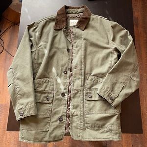 Orvis Green Canvas Quilt Lined Barn Coat Corduroy Collar Field Jacket